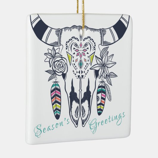 Personalisierter Boho Stammesschädel Türkis und Ro Keramikornament (Rechts)