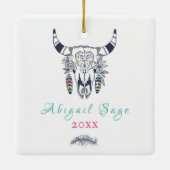 Personalisierter Boho Stammesschädel Türkis und Ro Keramikornament (Rückseite)