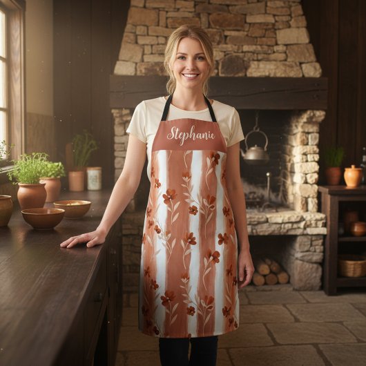 Personalisierter Boho-Terrakotta-Wildblumen-Name Schürze