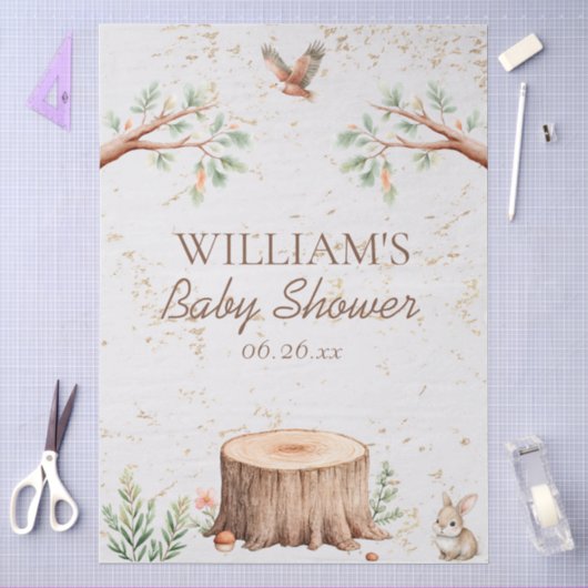 Personalisierter Boho-Wald-Babyshower-Hintergrund Seidenpapier (Basteln)