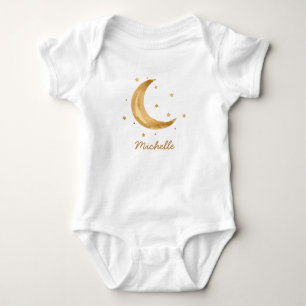 Personalisierter Boho-Wasserfarben-Mond & Sterne – Baby Strampler