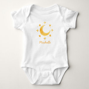 Personalisierter Boho-Wasserfarben-Mond & Sterne – Baby Strampler