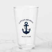 Personalisierter Bootsname und Kapitäns-Geschenk Glas (Vorderseite)