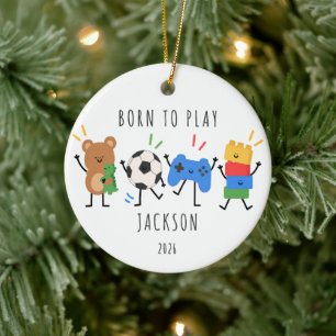 Personalisierter Born to Play Kinder-Weihnachtssch Keramik Ornament