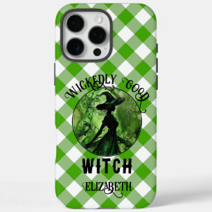 Personalisierter Böse Hexe Grün Gingham iPhone 16 Pro Max Hülle