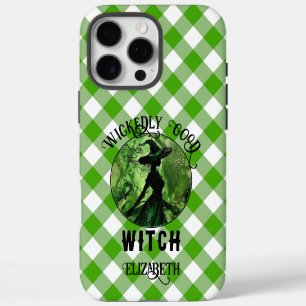 Personalisierter Böse Hexe Grün Gingham iPhone 16 Pro Max Hülle