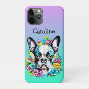 Personalisierter Boston Terrier umgeben von Blumen Case-Mate iPhone Hülle