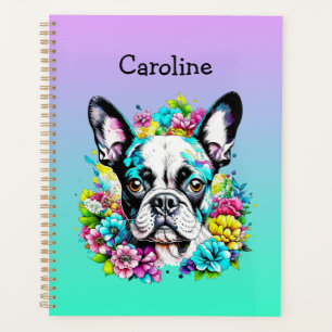 Personalisierter Boston Terrier umgeben von Blumen Planer