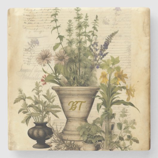 Personalisierter Botanischer Chic Kraut Steinuntersetzer (Vorderseite)