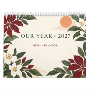 Personalisierter botanischer Familienkalender 2027 Kalender
