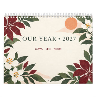 Personalisierter botanischer Familienkalender 2027 Kalender