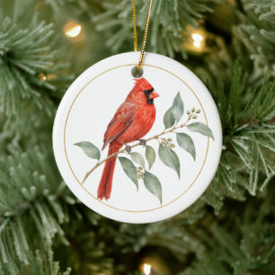 Personalisierter Botanischer Roter Kardinal Goldra Keramik Ornament