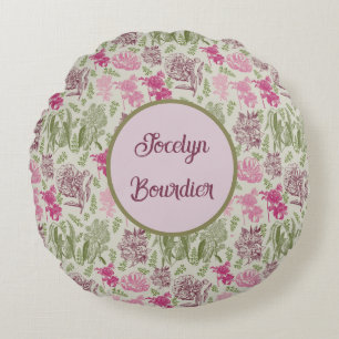 Personalisierter Botanischer Sage Peony Eukalyptus Rundes Kissen