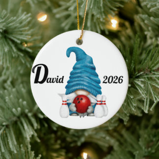 Personalisierter Bowling-Gnom Weihnachten  Keramik Ornament