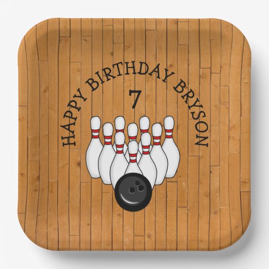 Personalisierter Bowling Themed Birthday Age and N Pappteller (Vorderseite)