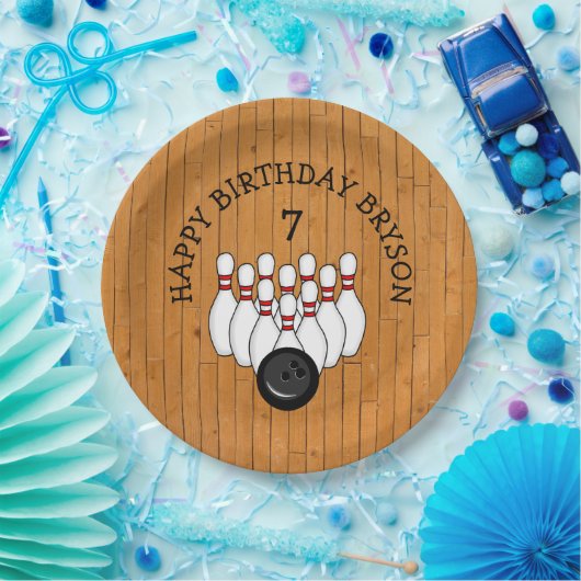 Personalisierter Bowling Themed Birthday Age and N Pappteller (Party)