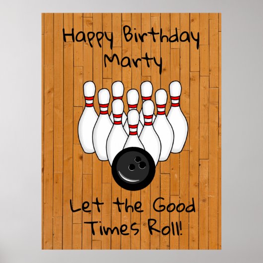 Personalisierter Bowling Themed Happy Birthday Poster (Vorne)