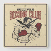 Personalisierter Boxer Retro Prizefighter Boxer Cl Quadratische Wanduhr (Vorderseite)