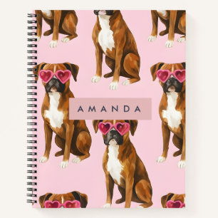Personalisierter Boxerhund mit rosa Herzbrille Notizblock