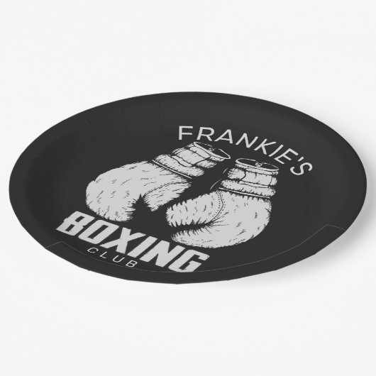 Personalisierter Boxklub Boxer Gym Fighter Handsch Pappteller (Schrägansicht)