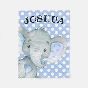 Personalisierter Boy Elephant Niedlich Blue Polka  Fleecedecke