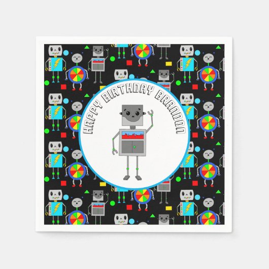 Personalisierter Boy's Birthday Robot Serviette (Vorderseite)