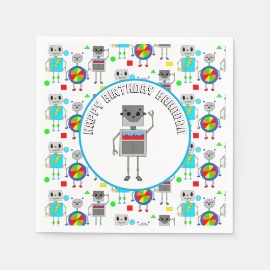 Personalisierter Boy's Birthday Robot Serviette (Vorderseite)