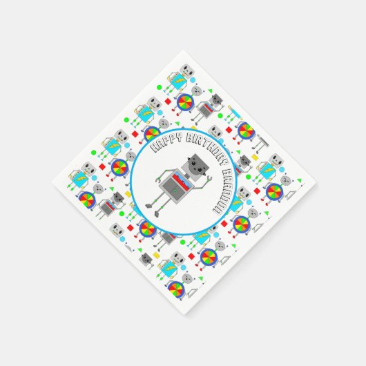 Personalisierter Boy's Birthday Robot Serviette (Ecke)