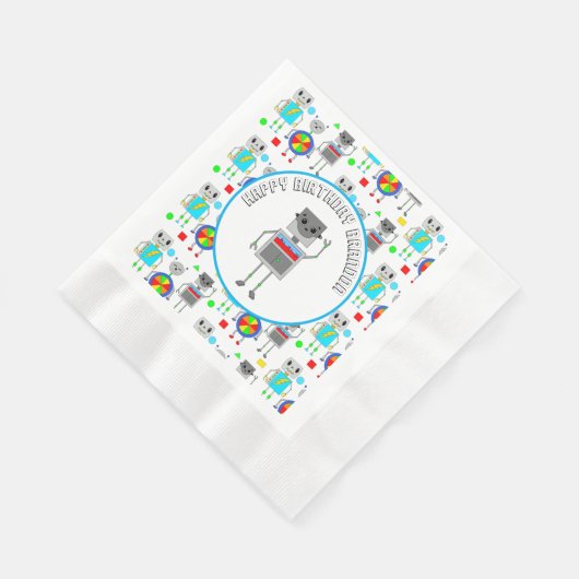Personalisierter Boy's Birthday Robot Serviette (Ecke)