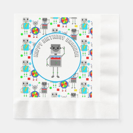 Personalisierter Boy's Birthday Robot Serviette (Vorderseite)