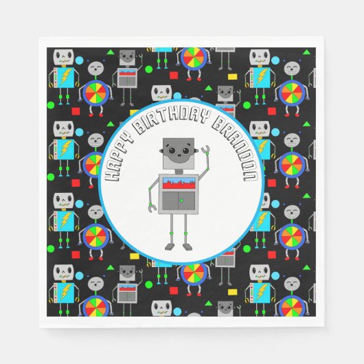 Personalisierter Boy's Birthday Robot Serviette (Vorderseite)