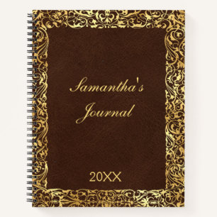 Personalisierter brauner Gold-Schwung-Ornament Notizblock