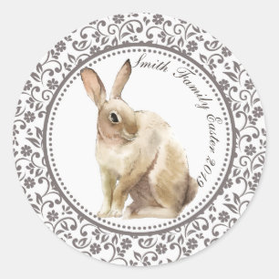 Personalisierter brauner Osterhase Runder Aufkleber