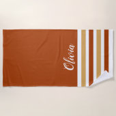 Personalisierter brauner Sand und weißer Streifen Strandtuch (Vorderseite)