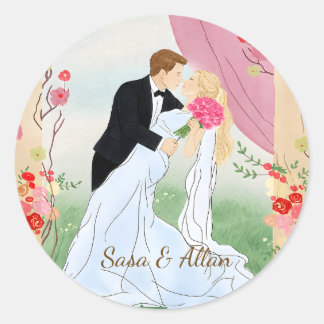 Personalisierter Braut und Bräutigam Hochzeitsaufk Runder Aufkleber