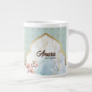 Personalisierter Brautkaffeebecher – Hellblau und Jumbo-Tasse