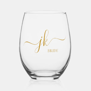 Personalisierter Brautname Goldschrift-Monogramm Weinglas Ohne Stiel