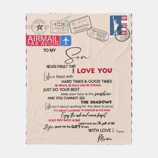 Personalisierter Brief an meinen Sohn aus der Mama Fleecedecke (Vorderseite)