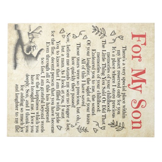 Personalisierter Brief an meinen Sohn zum Geburtst Notizblock (Vorderseite)