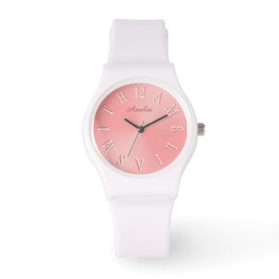 Personalisierter Brief Dial Roségold Rosa Farbverl Armbanduhr