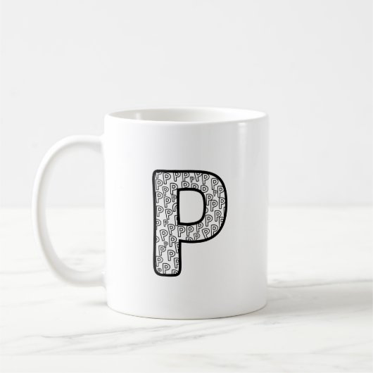 Personalisierter Brief P Keramikbecher Kaffeetasse (Links)