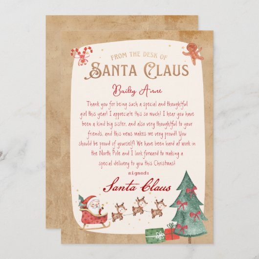 Personalisierter Brief vom Santa Printable Einladung (Vorne/Hinten)
