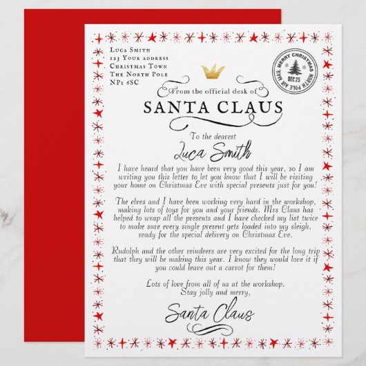 Personalisierter Brief vom Weihnachtsmann (Vorne/Hinten)