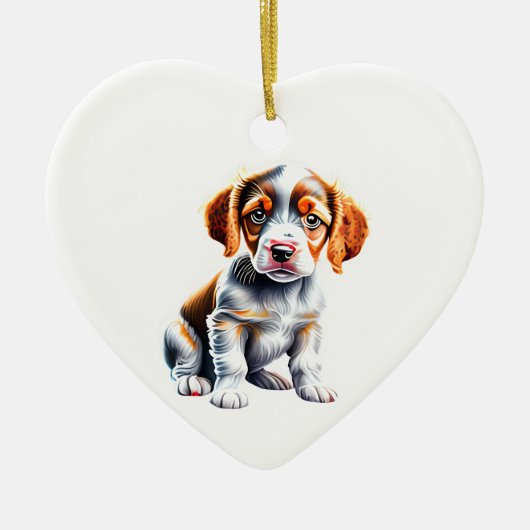 Personalisierter Brittany Puppy Keramik Ornament (Vorne)