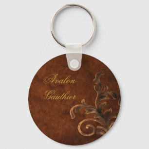 Personalisierter Bronze Scroll Leaf Schlüsselanhän Schlüsselanhänger