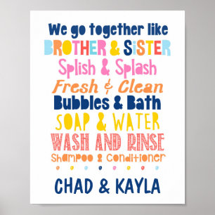 Personalisierter Bruder und Schwester Badezimmer f Poster