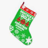 Personalisierter Bruder's Ugly Christmas Sweater Großer Weihnachtsstrumpf (Vorderansicht (hängend))