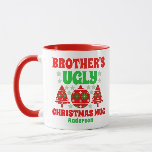 Personalisierter Bruder's Ugly Christmas Sweater Tasse (Links)
