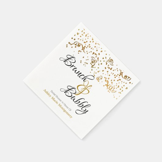Personalisierter Brunch Bubbly Gold Confetti auf W Serviette (Ecke)