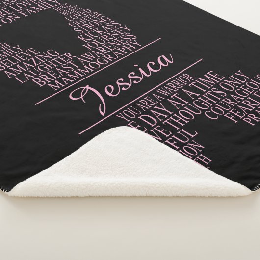 Personalisierter Brustkrebs schwarz und rosa Sherpadecke (3/4)